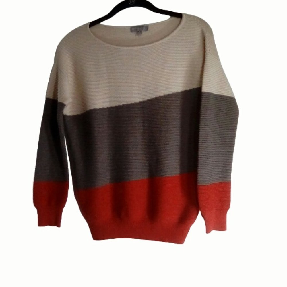 Evolution Sweater by Cyrus Size S Pullover Blocked Multicolor Beige Gray Rust